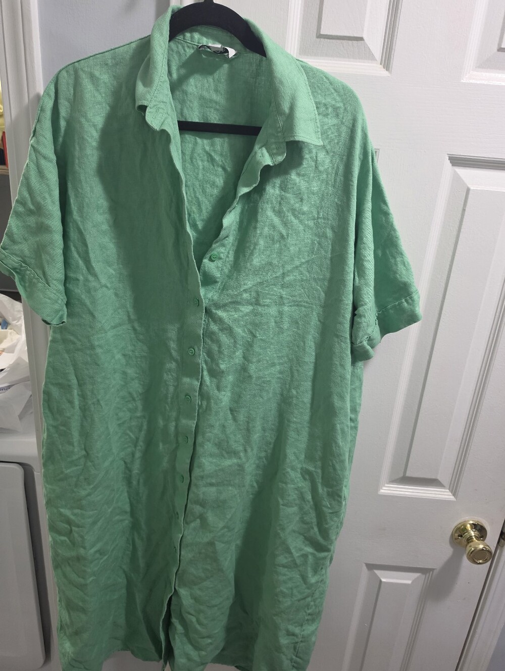 COS Mint Green Short-Sleeve Linen Button-Down Maxi Dress